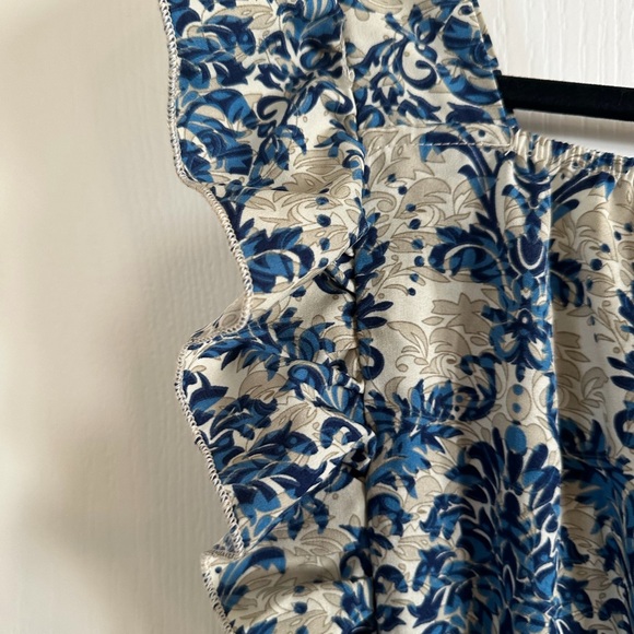 SHEIN Blue and Cream Floral Midi Dress w/Ruffle Cap Sleeve Cinch Waist.  Size XL - Picture 6 of 6